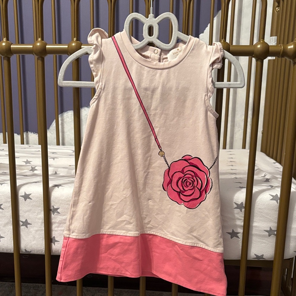 Kate Space Pink and Cream Kids Dress with Rose Design